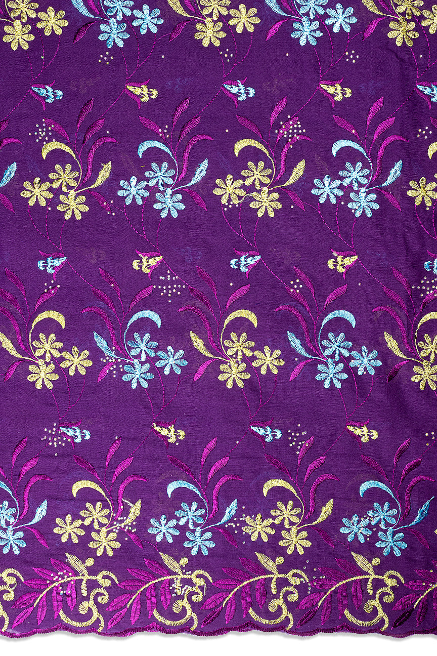 IRE672-PLM - Voile Lace - Plum, Aqua & Gold
