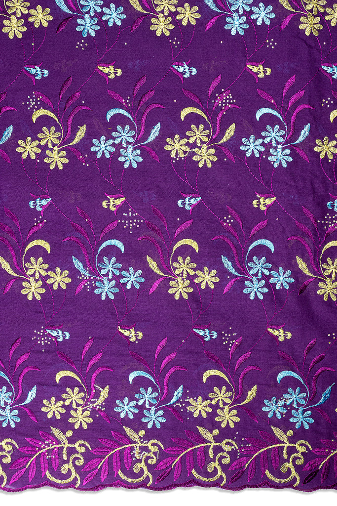 IRE672-PLM - Voile Lace - Plum, Aqua & Gold