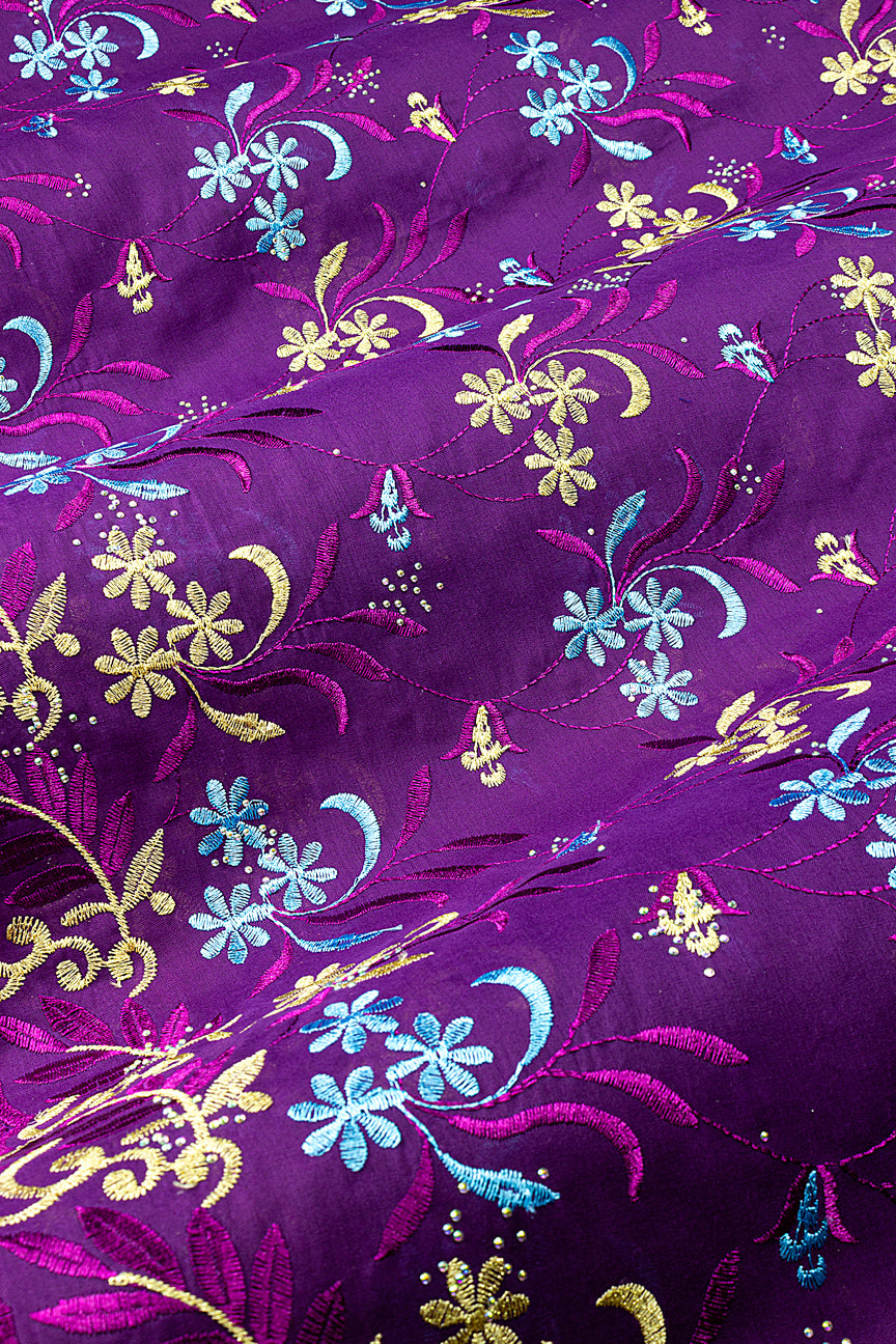 IRE672-PLM - Voile Lace - Plum, Aqua & Gold
