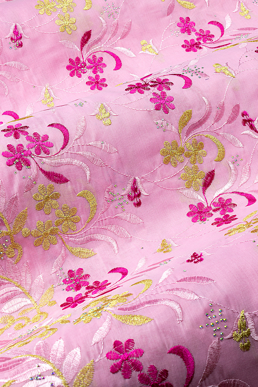 IRE672-PNK - Voile Lace - Pink & Gold
