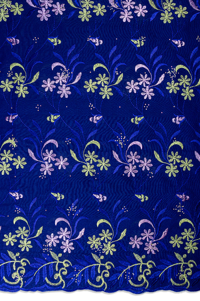 IRE672-RBL - Voile Lace - Royal Blue, Sky & Gold