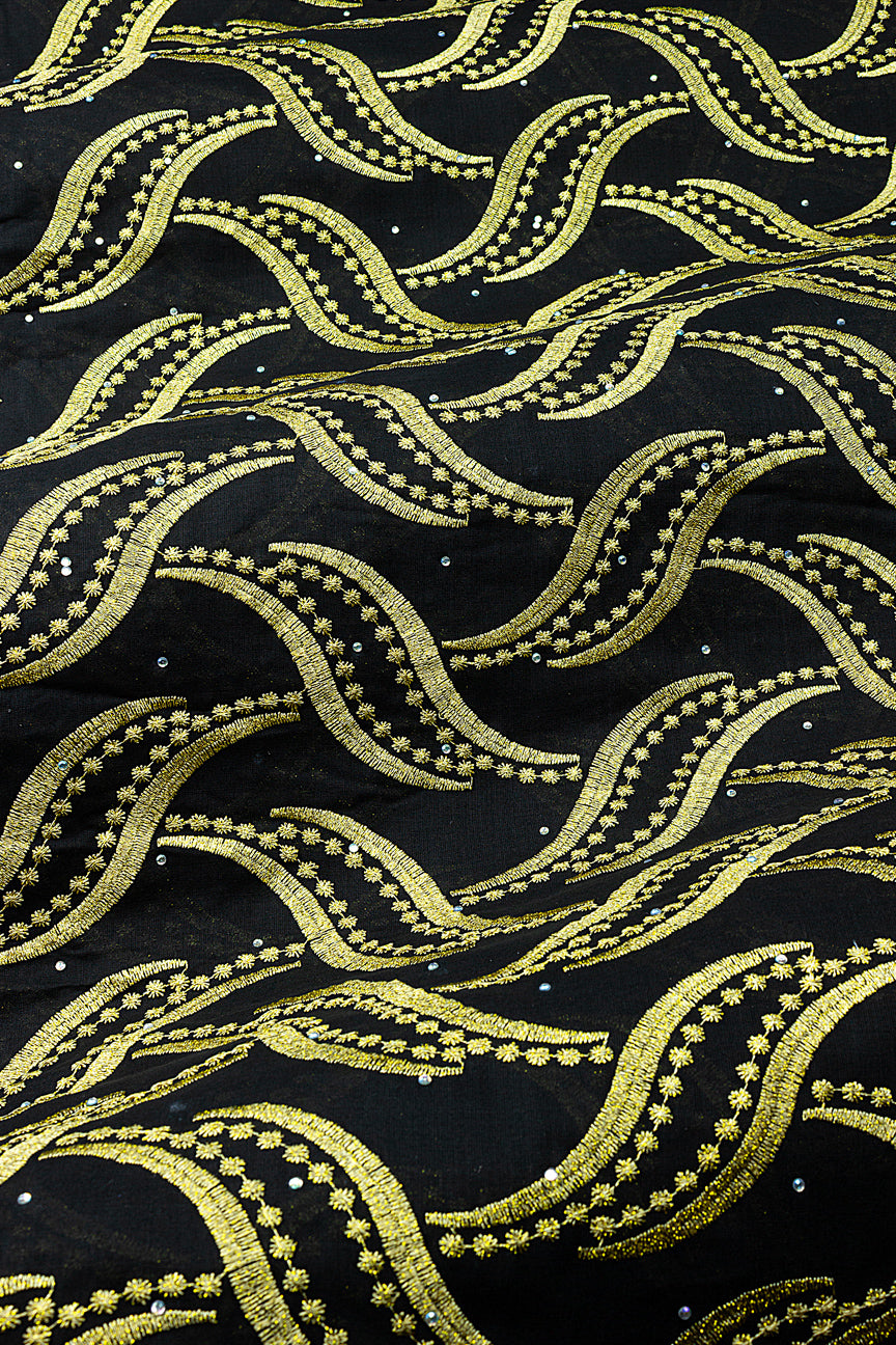 IRE674-BKG - Voile Lace - Black & Gold