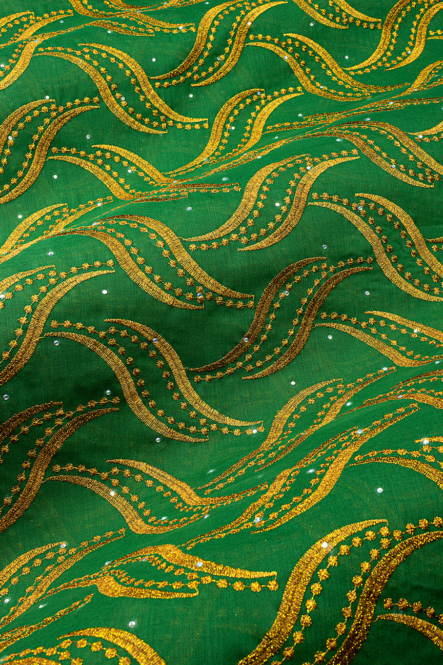 IRE674-FGN - Voile Lace - Forest Green & Copper