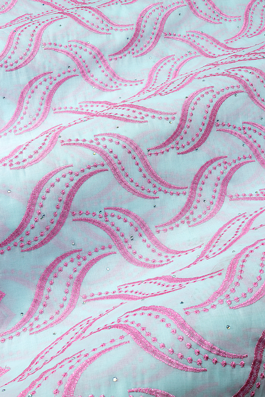 IRE674-ICE - Voile Lace - Ice Blue & Pink