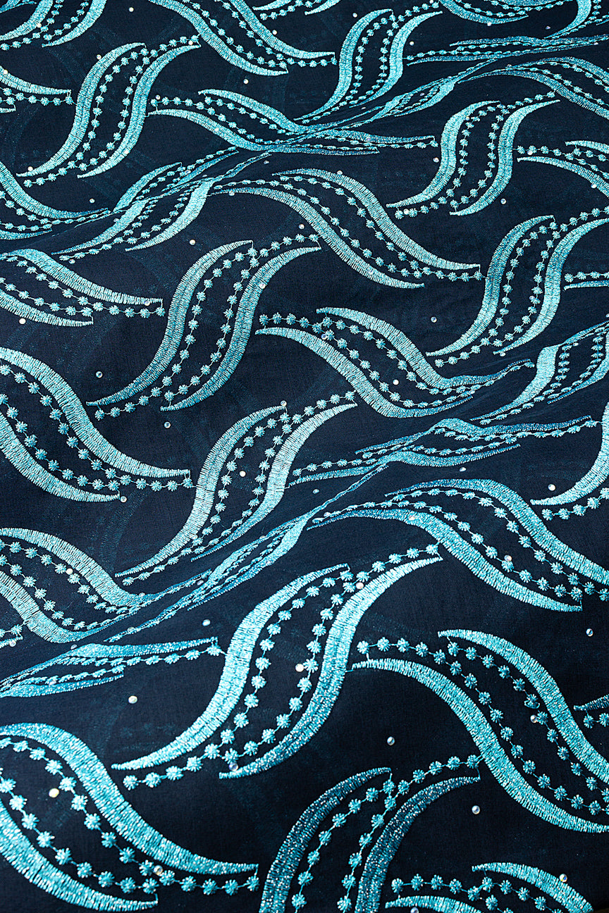 IRE674-MDB - Voile Lace - Midnight Blue & Aqua Blue