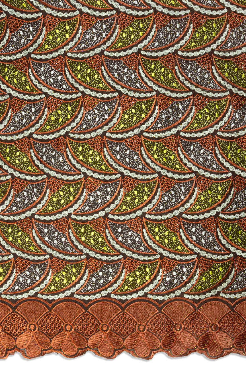 IRE675-CHO - Voile Lace - Chocolate Brown, Beige & Gold