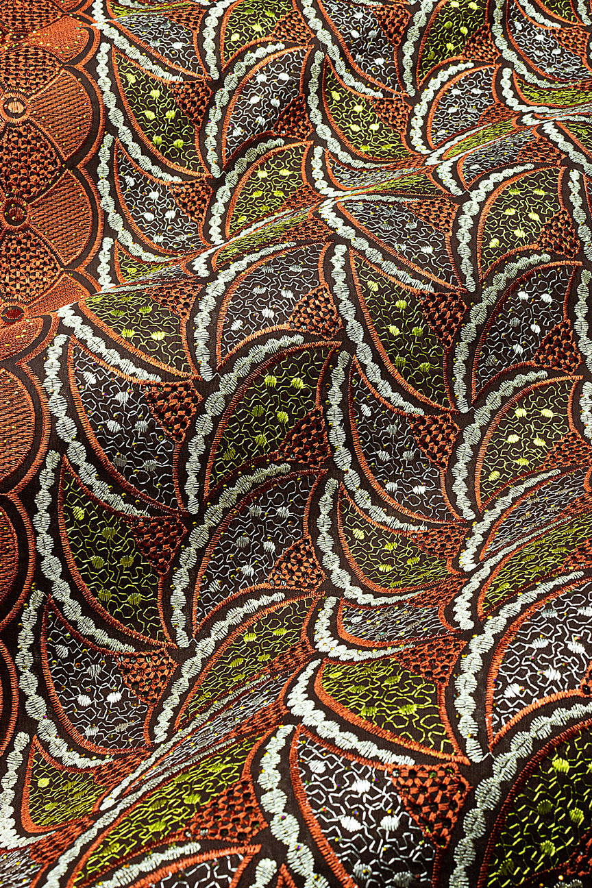 IRE675-CHO - Voile Lace - Chocolate Brown, Beige & Gold