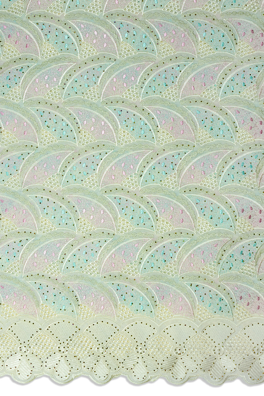 IRE675-IVO - Voile Lace - Ivory, Aqua Blue & Pink