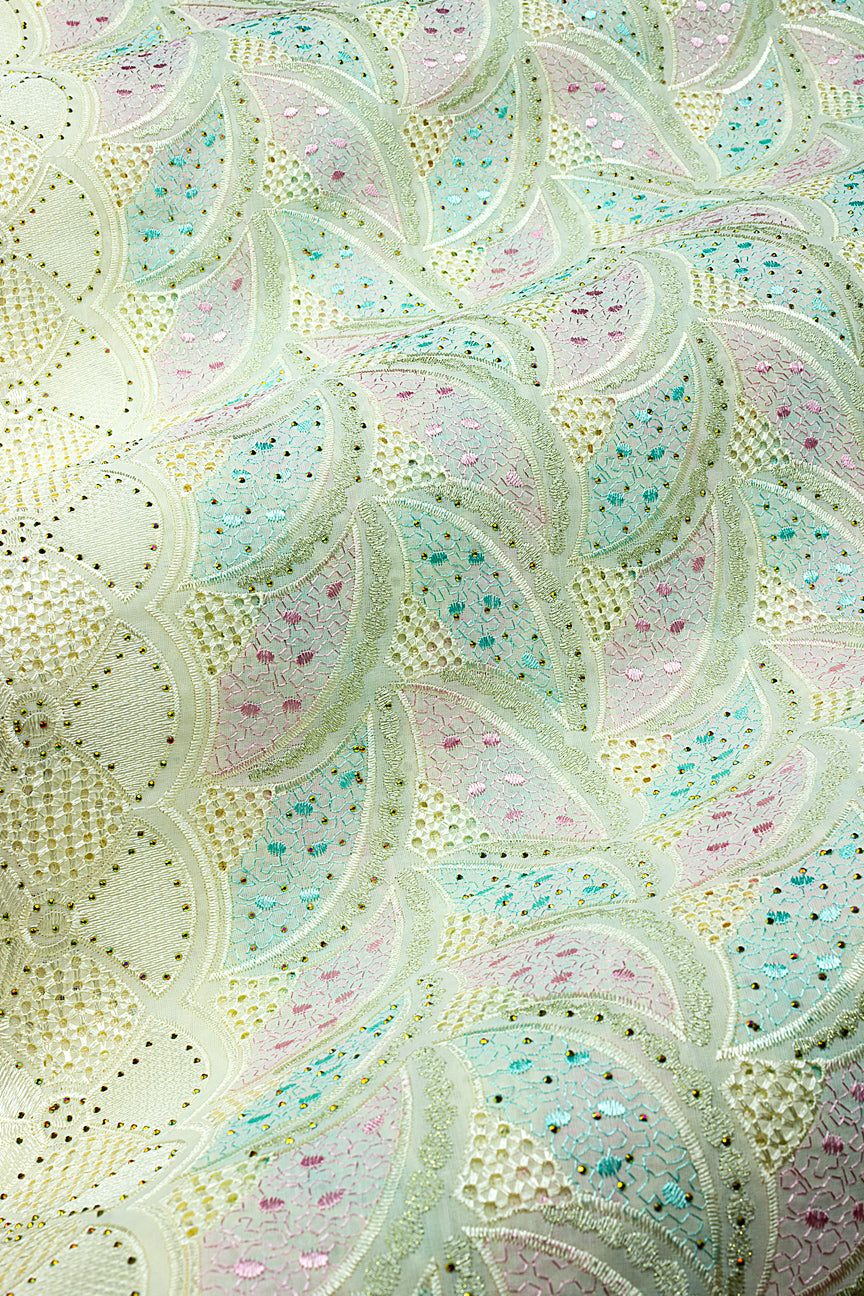 IRE675-IVO - Voile Lace - Ivory, Aqua Blue & Pink