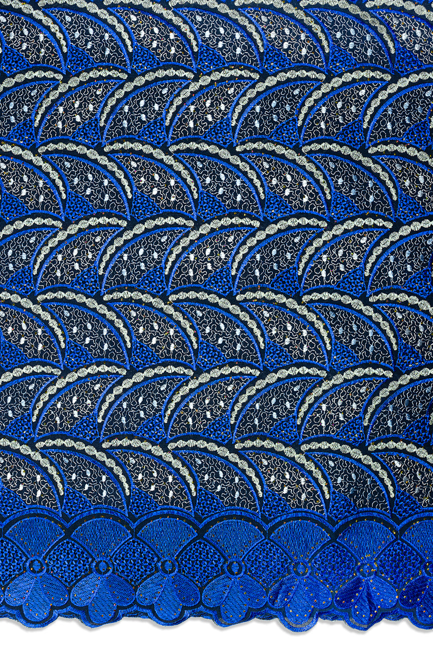 IRE675-MDB - Voile Lace - Midnight Blue, Royal Blue & Ivory
