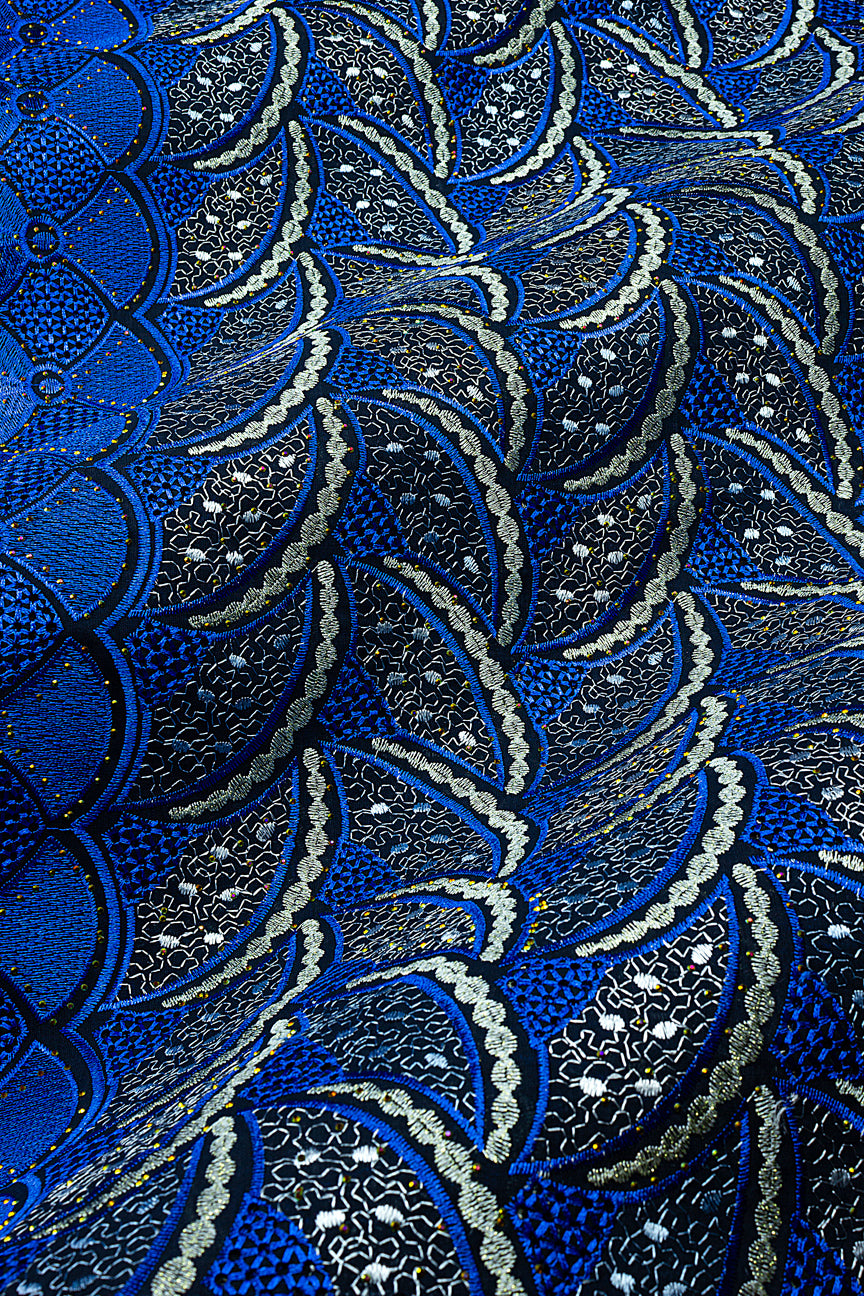 IRE675-MDB - Voile Lace - Midnight Blue, Royal Blue & Ivory