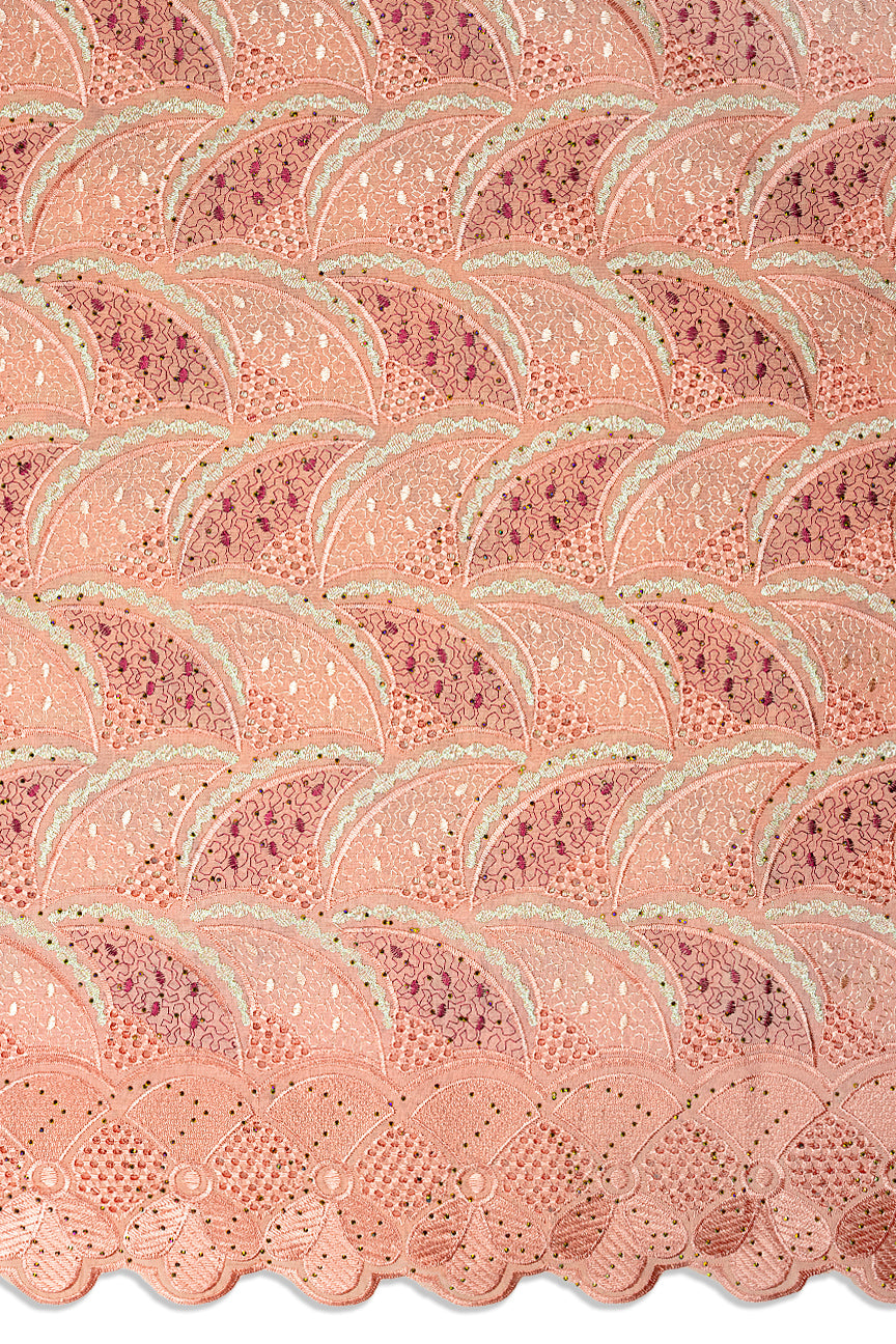 IRE675-PCH - Voile Lace - Peach, Beige & Burgundy