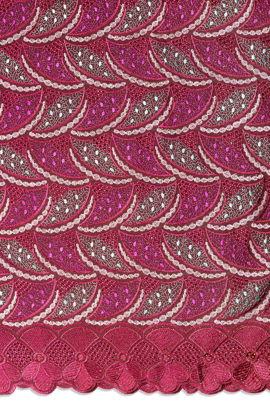IRE675-WIN - Voile Lace - Wine, Magenta & Aqua Green
