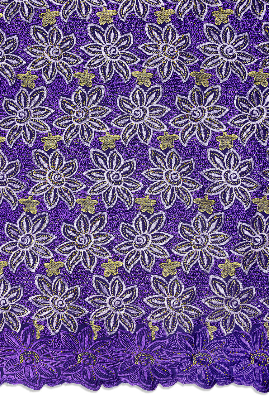 IRE676-PUR - Voile Lace - Purple, Lilac & Gold