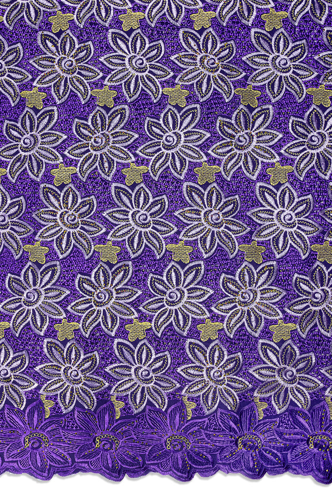 IRE676-PUR - Voile Lace - Purple, Lilac & Gold