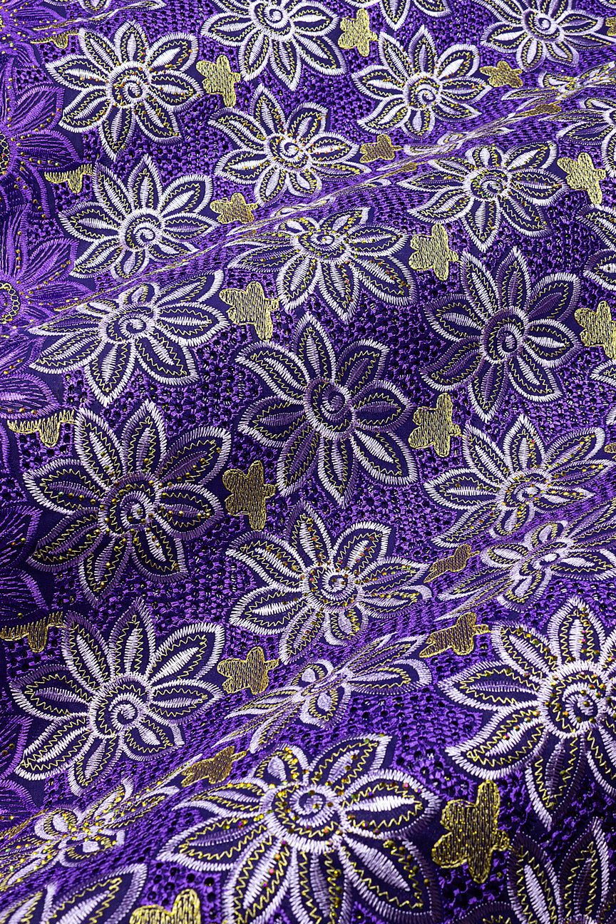 IRE676-PUR - Voile Lace - Purple, Lilac & Gold
