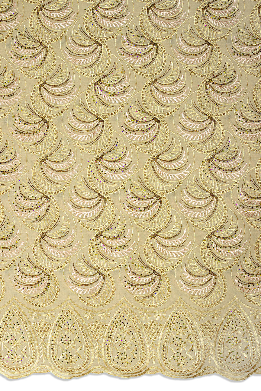 IRE677-SND - Voile Lace - Golden Sand, Brown & Light Peach