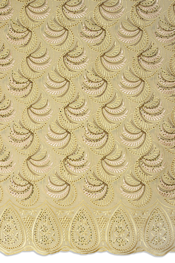 IRE677-SND - Voile Lace - Golden Sand, Brown & Light Peach