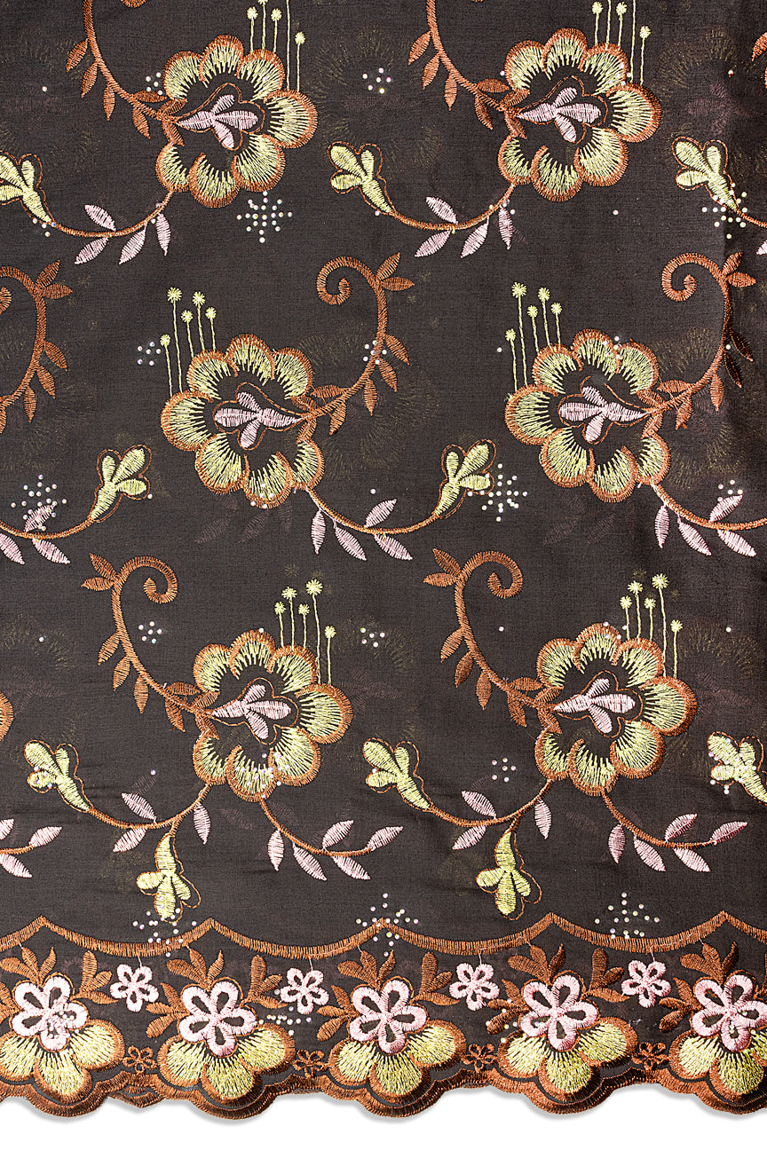 IRE678-CHO - Voile Lace - Chocolate Brown, Onion Pink & Gold