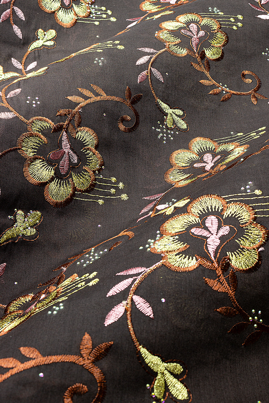 IRE678-CHO - Voile Lace - Chocolate Brown, Onion Pink & Gold