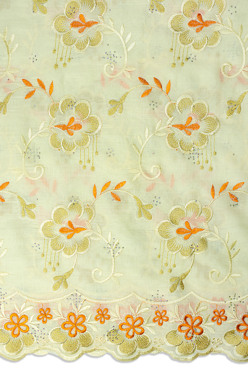 IRE678-CRM - Voile Lace - Cream, Orange & Gold