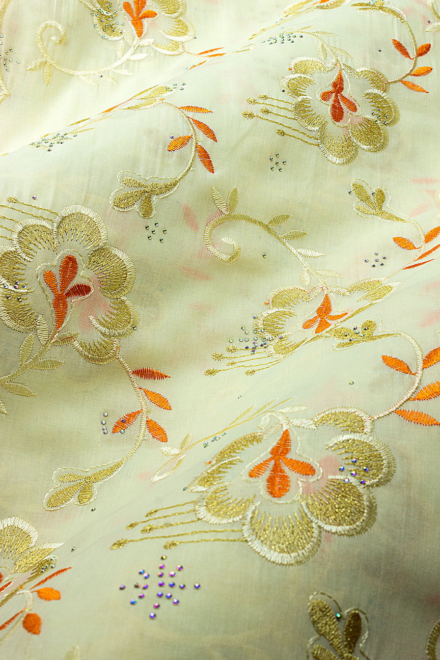 IRE678-CRM - Voile Lace - Cream, Orange & Gold
