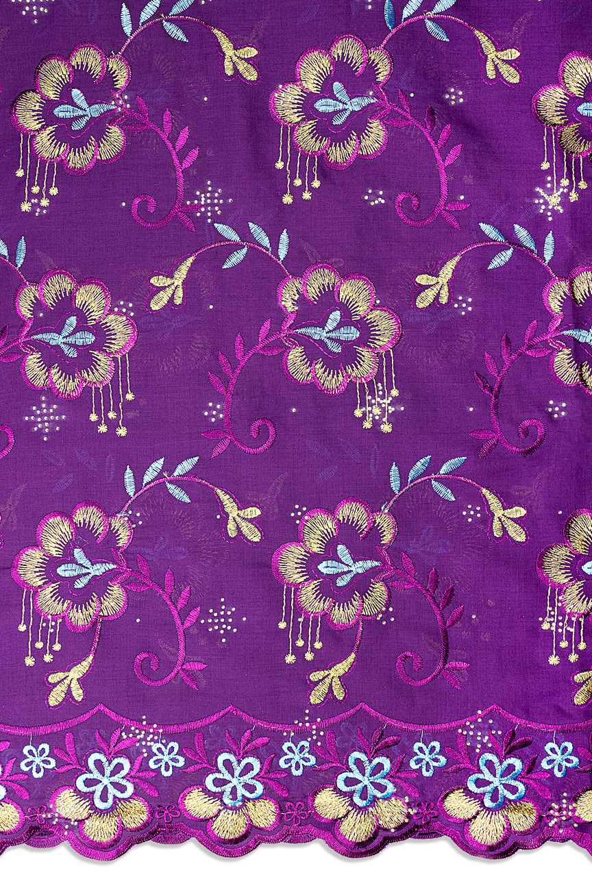 IRE678-PLM - Voile Lace - Plum, Aqua & Gold
