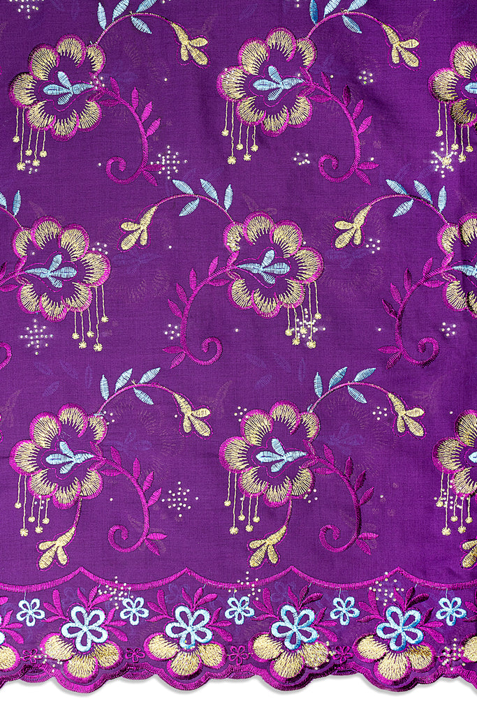 IRE678-PLM - Voile Lace - Plum, Aqua & Gold