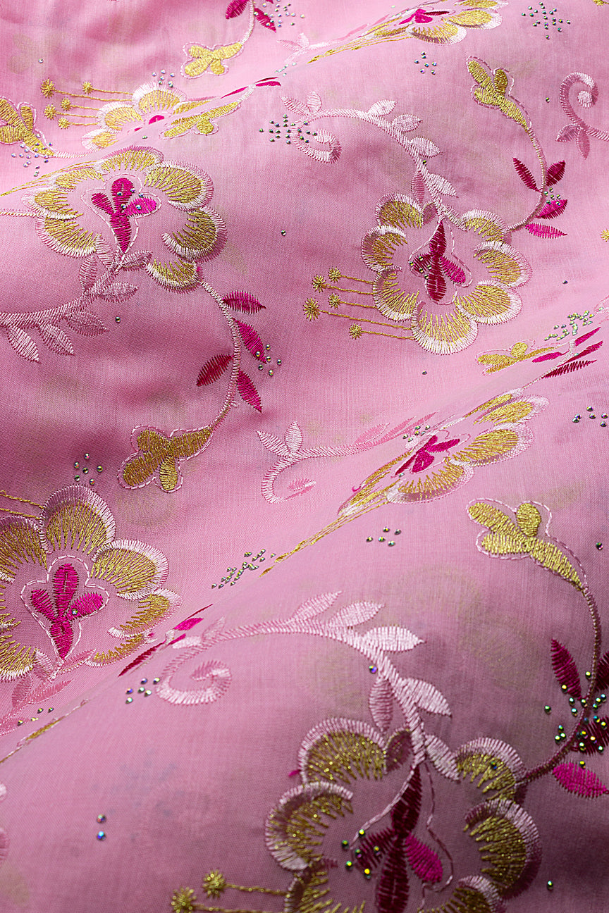 IRE678-PNK - Voile Lace - Pink & Gold