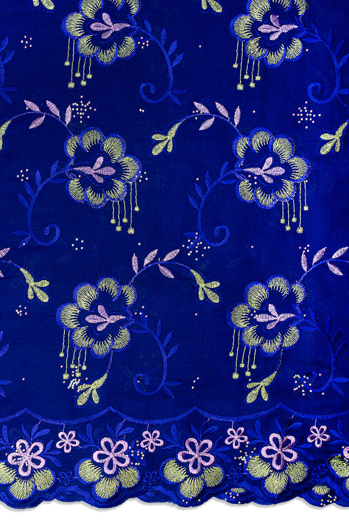 IRE678-RBL - Voile Lace - Royal Blue, Sky & Gold