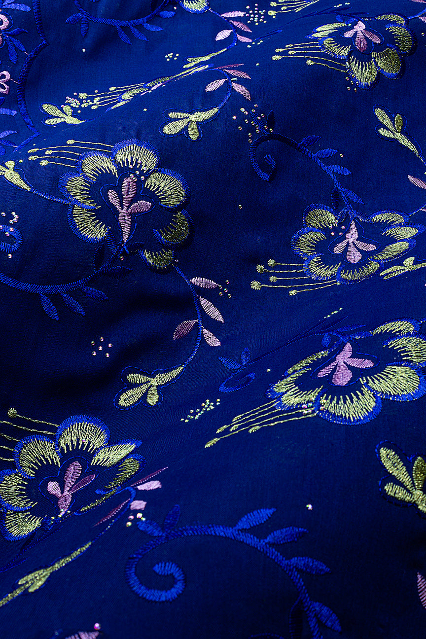 IRE678-RBL - Voile Lace - Royal Blue, Sky & Gold