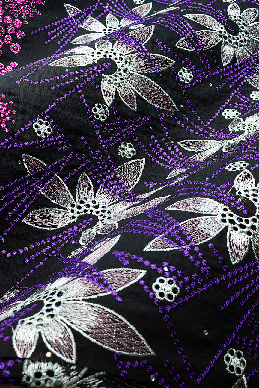 IRE679-BFP - Voile Lace - Black, Fuchsia, Grey & Purple