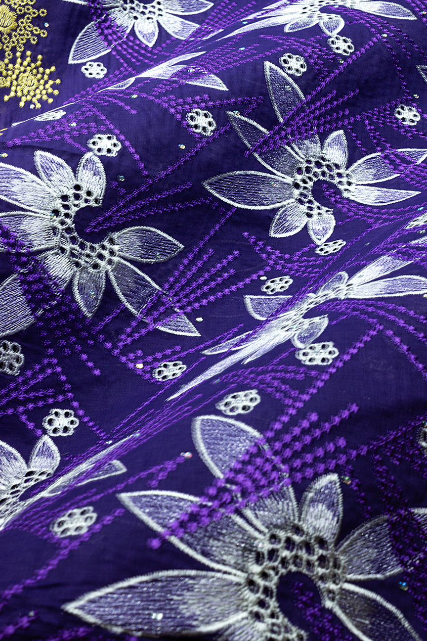 IRE679-PUR - Voile Lace - Deep Purple, Gold, White & Lilac