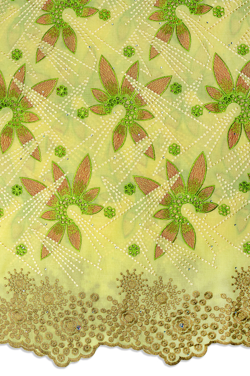 IRE679-PYL - Voile Lace - Pastel Yellow, Stone, Coral & Green