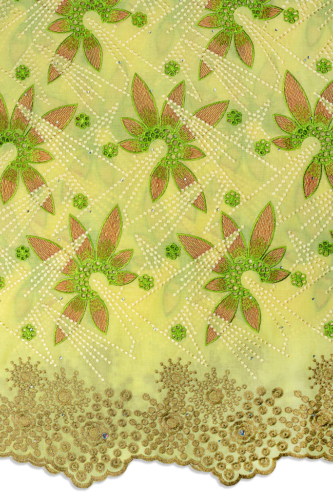 IRE679-PYL - Voile Lace - Pastel Yellow, Stone, Coral & Green
