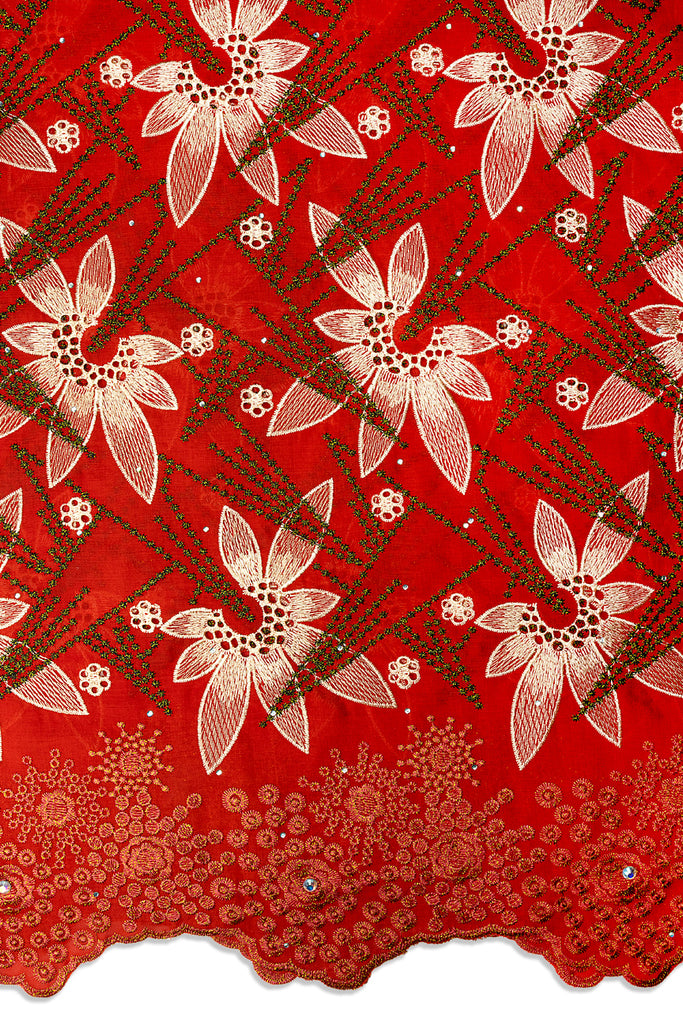 IRE679-RED - Voile Lace - Red, Cream & Black-Gold