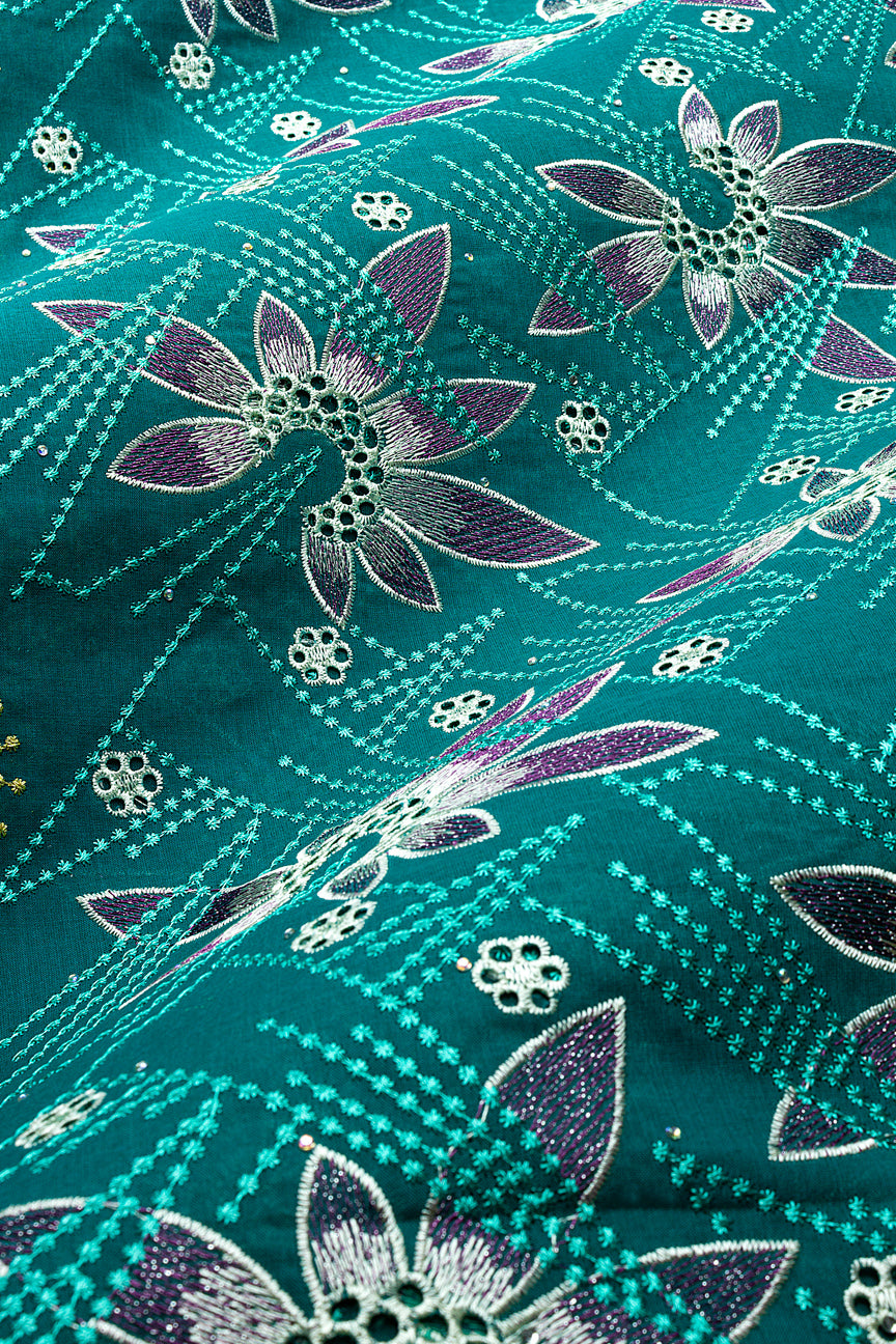 IRE679-TLG - Voile Lace - Teal Green, Gold & Ivory