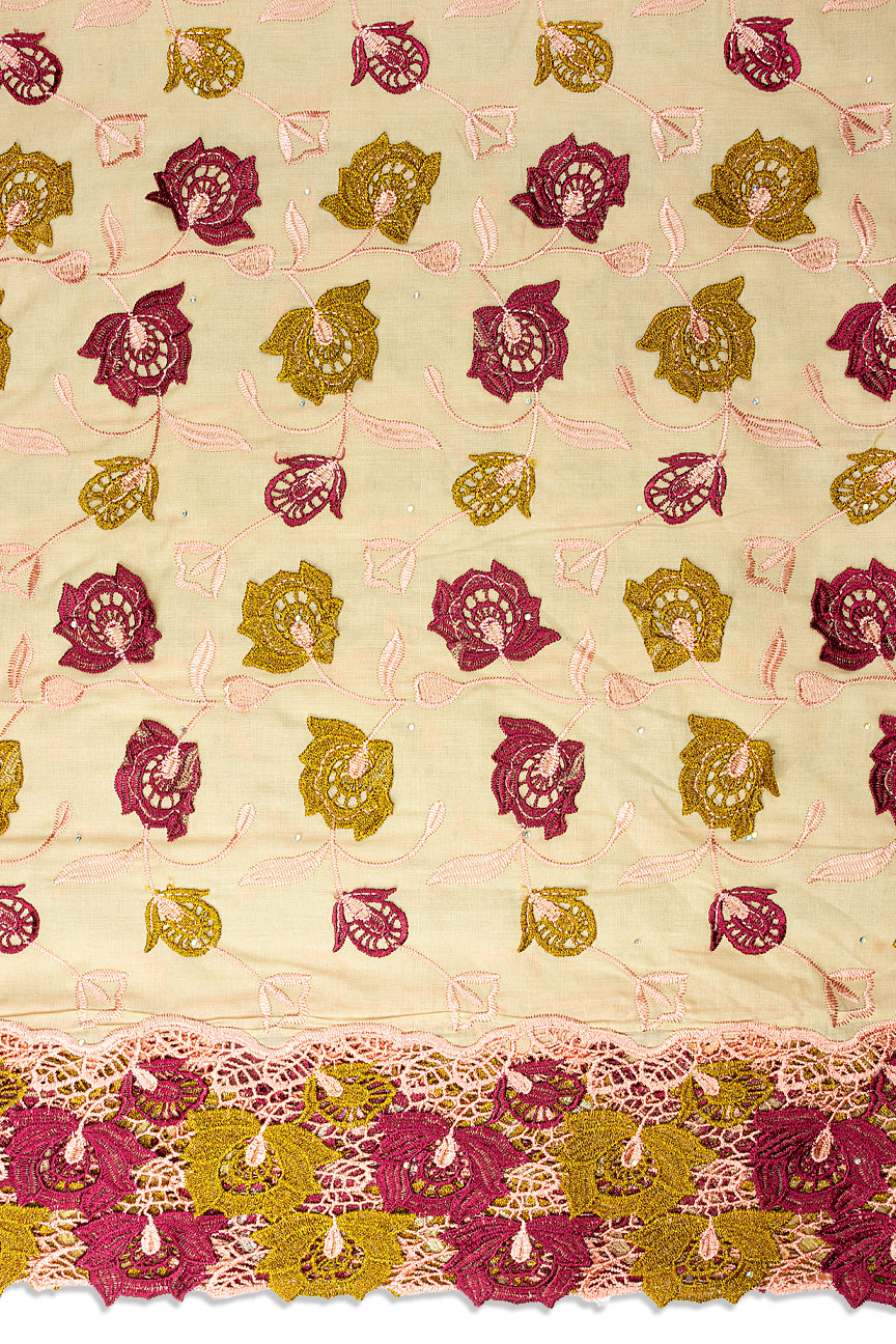 IRE680-BGE - Voile Lace with Appliqué - Beige, Peach, Wine & Gold