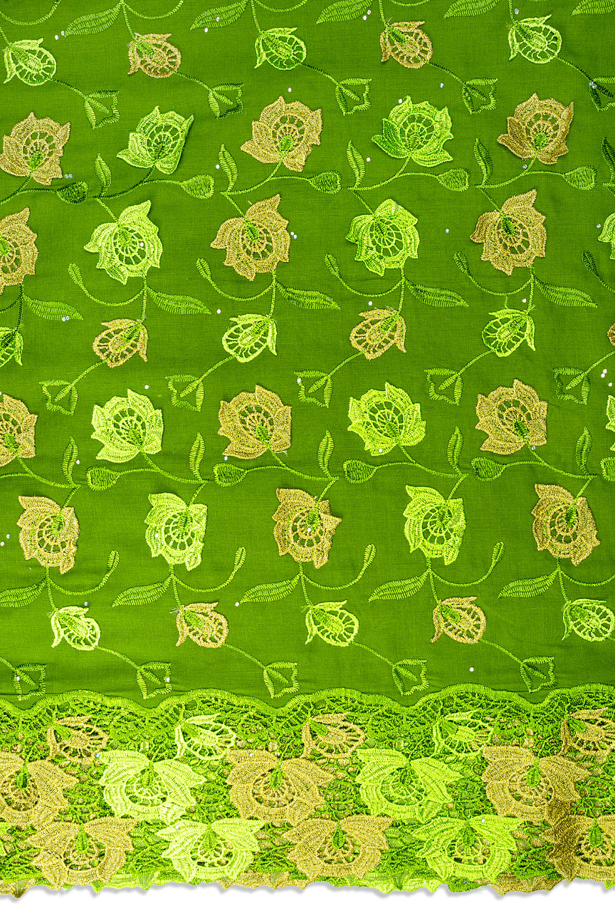 IRE680-LGN - Voile Lace with Appliqué - Leaf Green, Lime & Gold