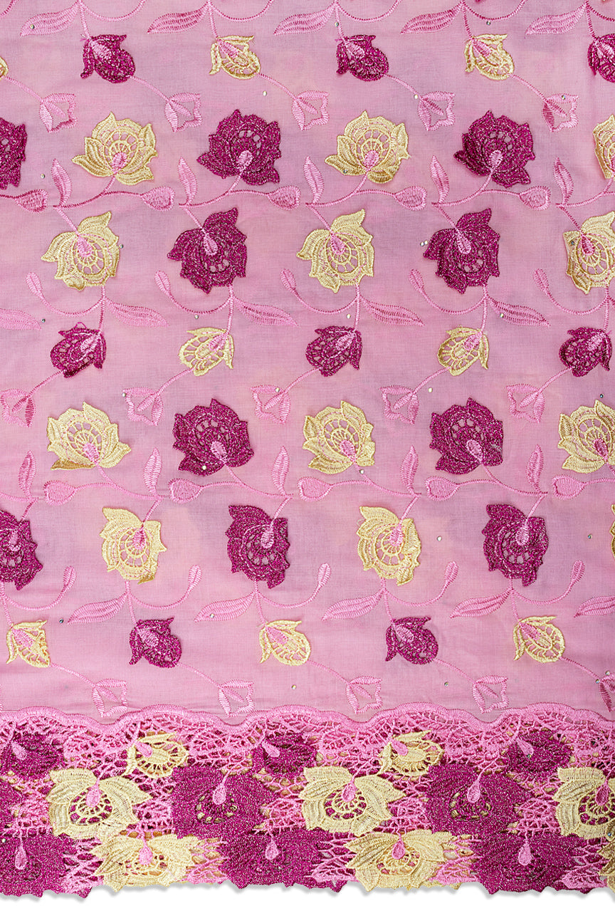 IRE680-PNK - Voile Lace with Appliqué - Pink, Fuchsia & Cream