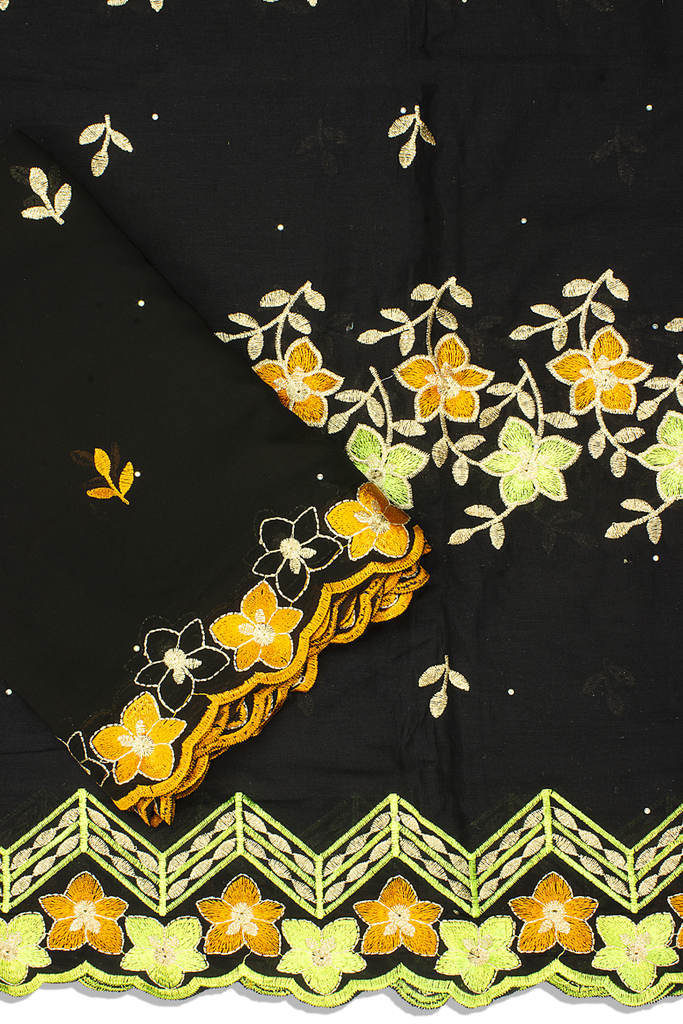 LBL002-BLK - [2pc Set] 5 Yards Voile Lace + 2 Yards Net Fabric - Black