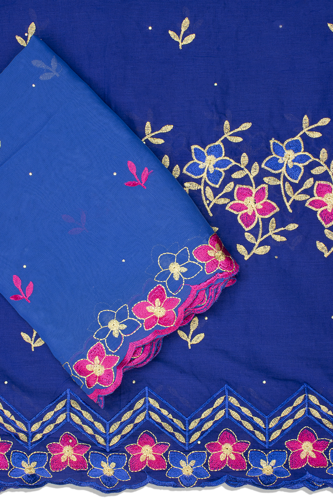 LBL002-RBL - [2pc Set] 5 Yards Voile Lace + 2 Yards Net Fabric - Royal Blue