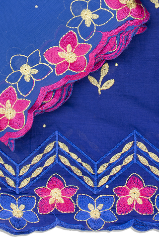 LBL002-RBL - [2pc Set] 5 Yards Voile Lace + 2 Yards Net Fabric - Royal Blue