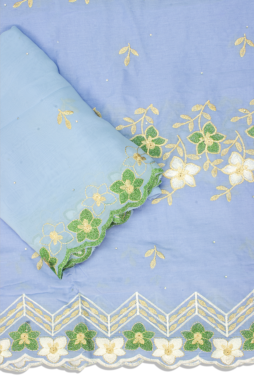 LBL002-SKB - [2pc Set] 5 Yards Voile Lace + 2 Yards Net Fabric - Sky Blue