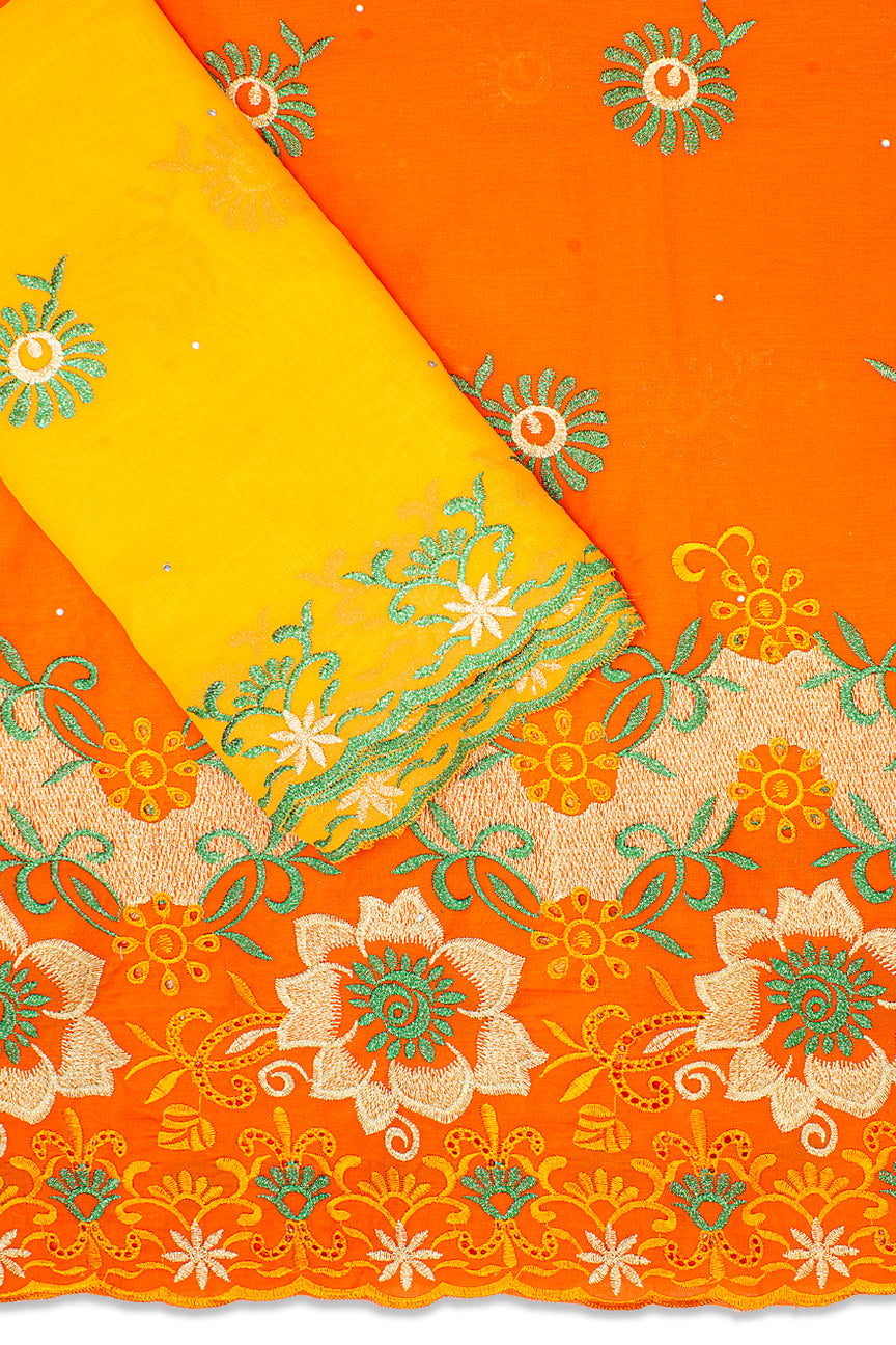 LBL003-ORA - [2pc Set] 5 Yards Voile Lace + 2 Yards Net Fabric - Orange