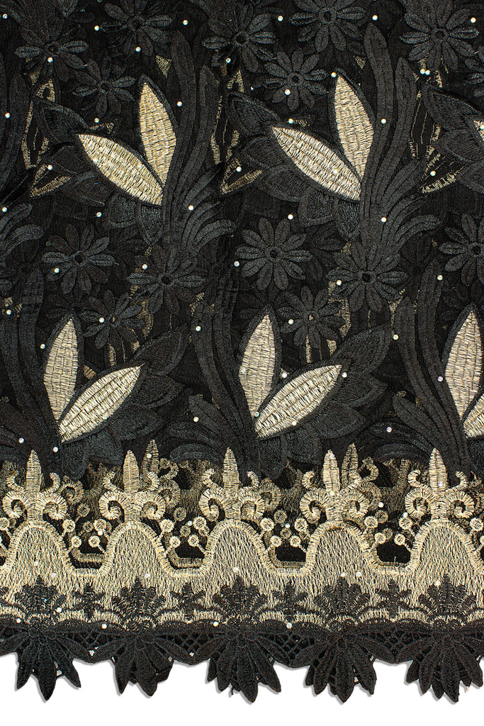 LFR235-BLK - Big French Lace with Guipure Border - Black & Gold