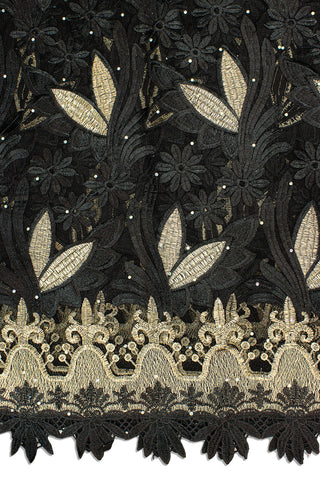 LFR235-BLK - Big French Lace with Guipure Border - Black & Gold