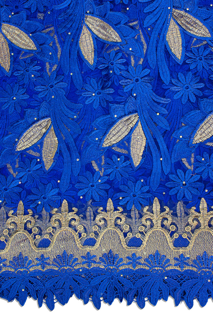 LFR235-RBL - Big French Lace with Guipure Border - Royal Blue & Gold
