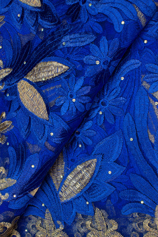 LFR235-RBL - Big French Lace with Guipure Border - Royal Blue & Gold