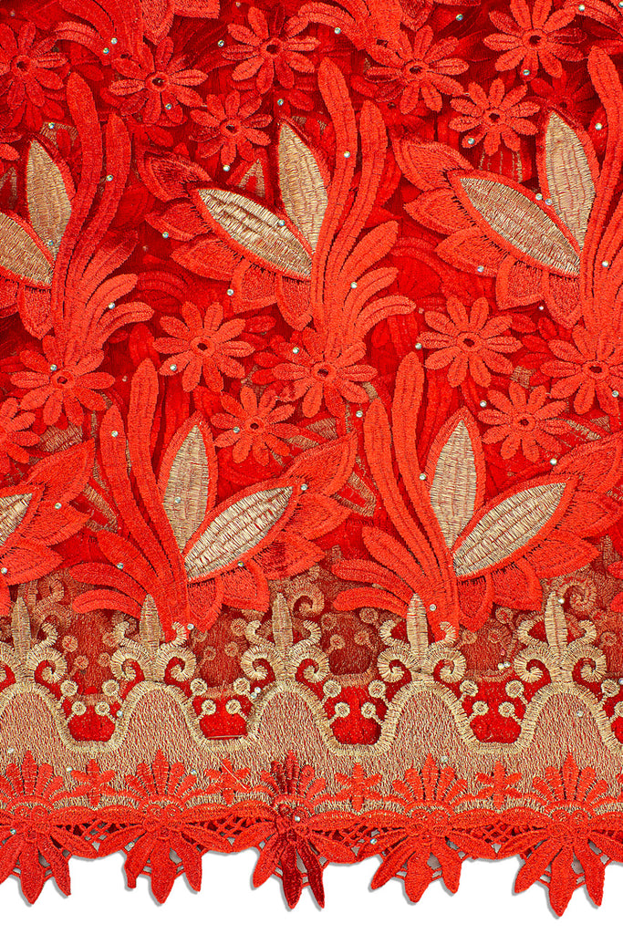 LFR235-RED - Big French Lace with Guipure Border - Red & Gold